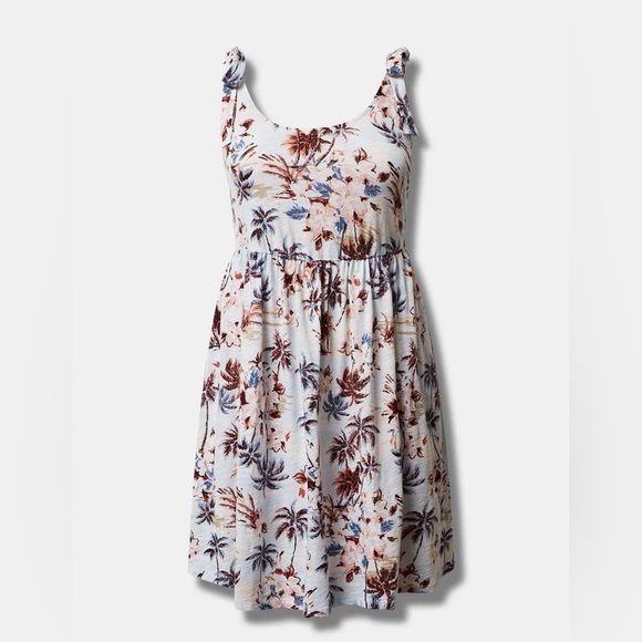 Torrid Mini Cotton Slub Tie Shoulder Beach Dress Tropical Size 2 - Picture 4 of 10